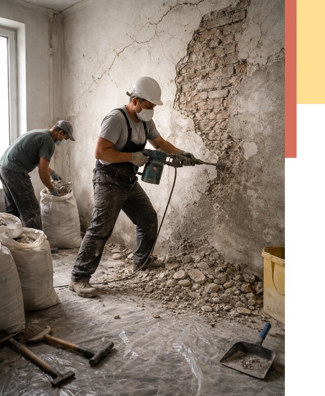 Демонтаж штукатурки со стен в Троицке от 7424 руб/м² — быстро и недорого | ОТДЕЛОЧНИК-Трц