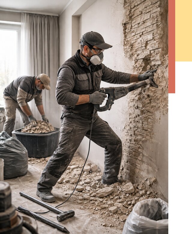 Демонтаж декоративного камня в Троицке от 1495 руб/м² — быстро и недорого | ОТДЕЛОЧНИК-Трц