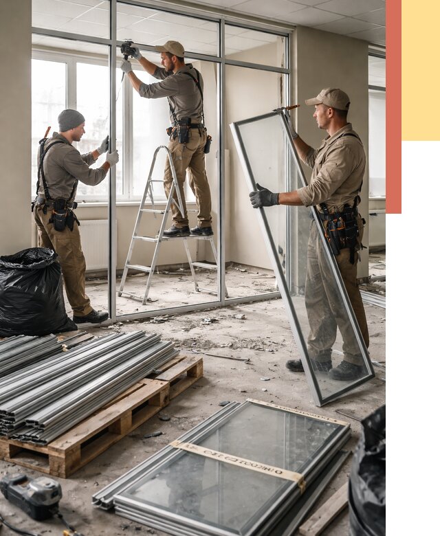 Демонтаж алюминиевых перегородок в Троицке от 4331 руб. — быстро и недорого | ОТДЕЛОЧНИК-Трц