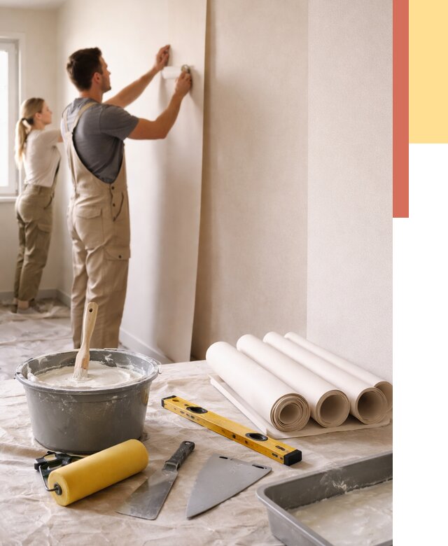 Поклейка бумажных обоев в Троицке от 5671 руб./м2 — быстро и недорого | ОТДЕЛОЧНИК-Трц