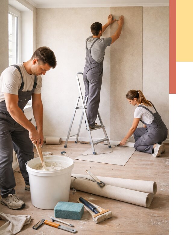 Оклейка стен обоями в Троицке от 3609 руб/м2 — быстро и недорого | ОТДЕЛОЧНИК-Трц