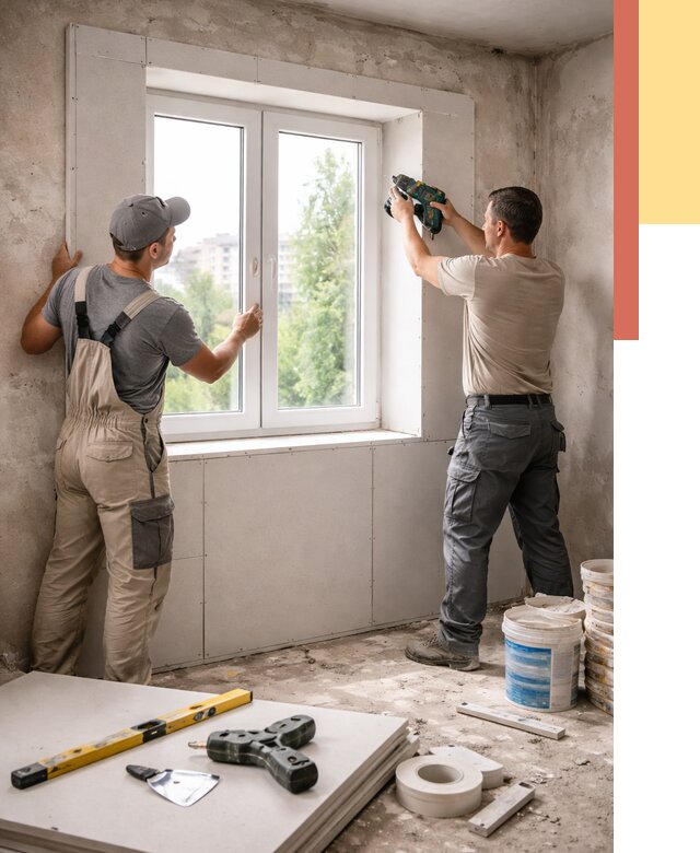 Монтаж откосов из гипсокартона в Троицке от 4640 руб. под ключ | ОТДЕЛОЧНИК-Трц