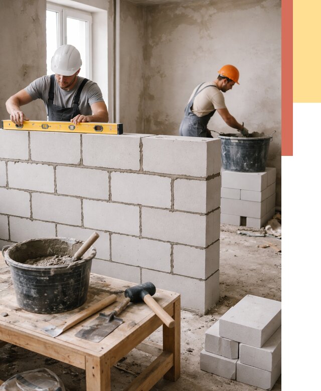 Кладка перегородок из газобетона в Троицке от 3300 руб. под ключ | ОТДЕЛОЧНИК-Трц