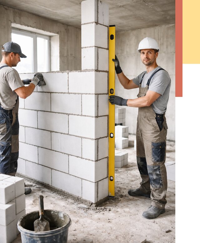 Кладка перегородок из пеноблока в Троицке от 1856 руб. под ключ | ОТДЕЛОЧНИК-Трц