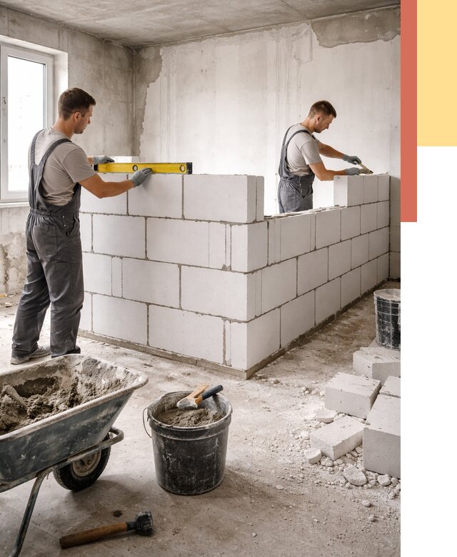 Кладка перегородок из ПГП в Троицке от 2578 руб./м2 — монтаж и возведение под ключ | ОТДЕЛОЧНИК-Трц