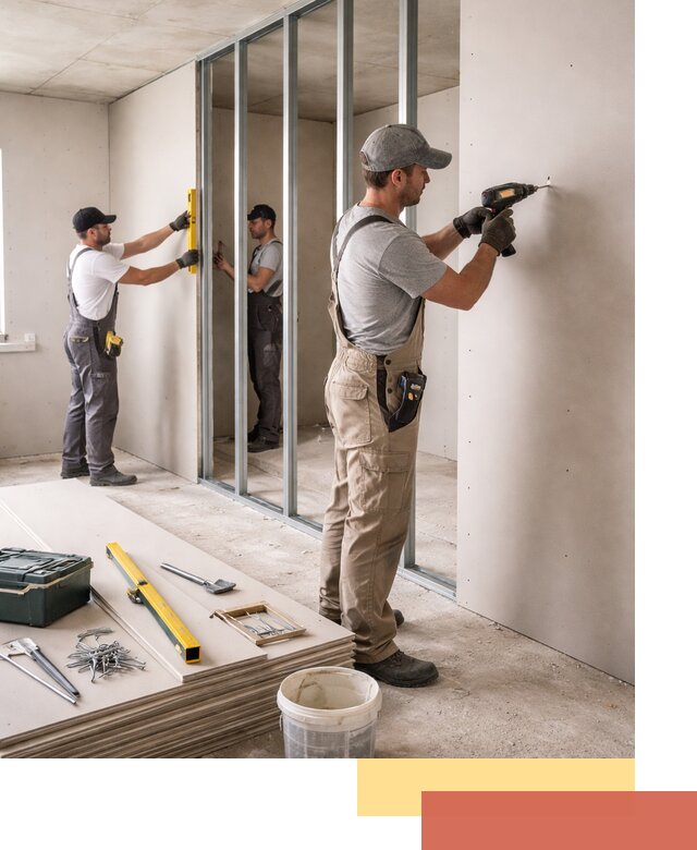 Однослойная перегородка из гипсокартона в Троицке под ключ, монтаж и отделка