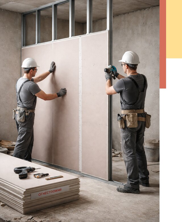 Перегородка из огнестойкого гипсокартона в Троицке от 1908 руб. под ключ | ОТДЕЛОЧНИК-Трц