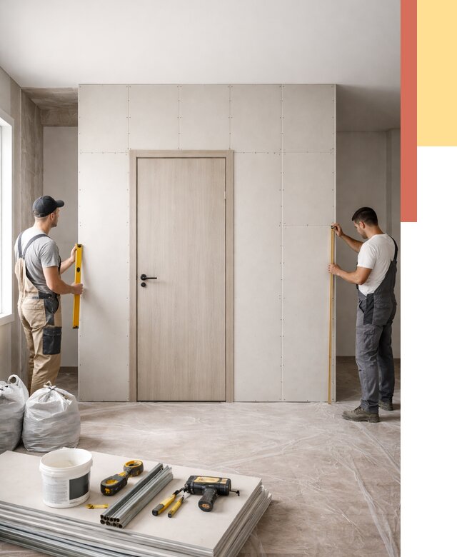 Перегородка из гипсокартона с дверью в Троицке от 4640 руб. под ключ | ОТДЕЛОЧНИК-Трц