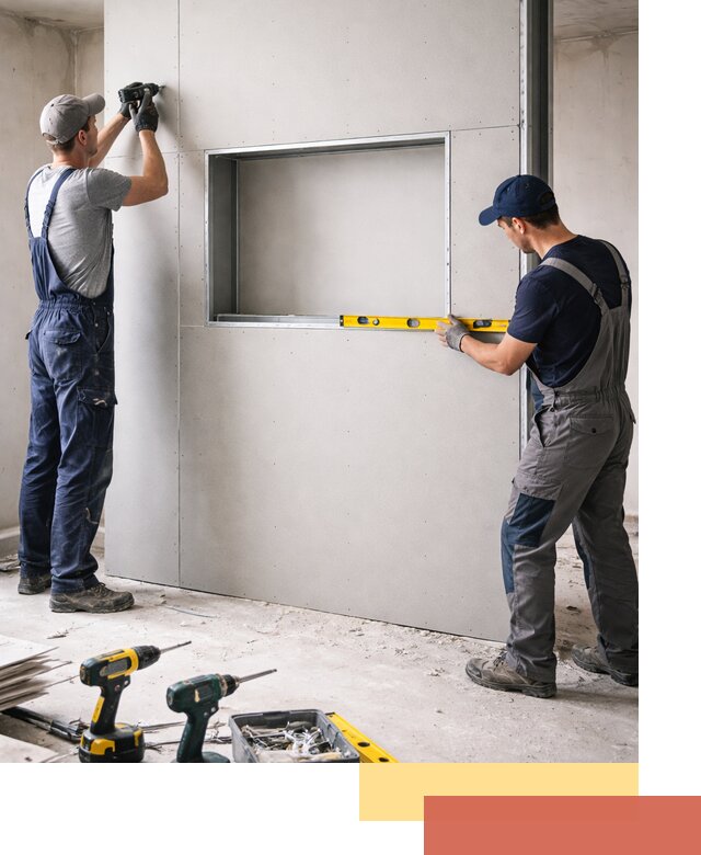 Перегородка из гипсокартона с нишей под декор в Троицке