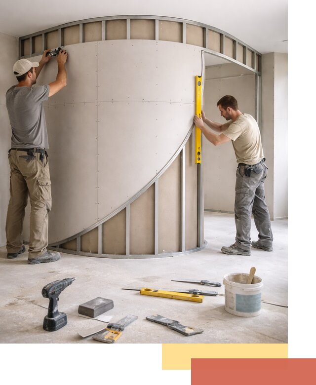 Радиусная перегородка из гипсокартона в Троицке под ключ