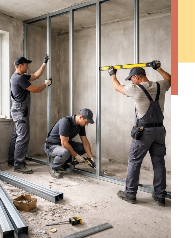 Монтаж каркаса перегородки из профиля в Троицке от 773 руб. | ОТДЕЛОЧНИК-Трц