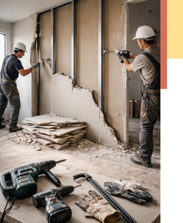 Демонтаж перегородки из гипсокартона в Троицке от 1237 руб. быстро и недорого | ОТДЕЛОЧНИК-Трц