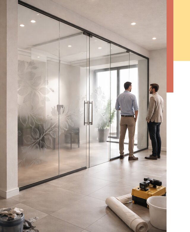 Стеклянные перегородки с рисунком в Троицке от 12889 руб. монтаж и нанесение | ОТДЕЛОЧНИК-Трц