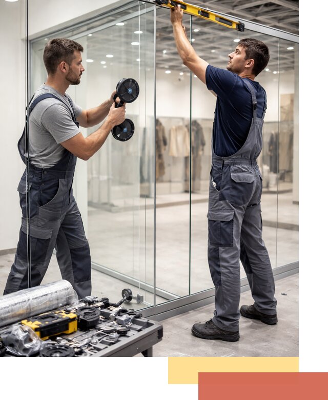 Стеклянные перегородки для магазинов в Троицке — монтаж и установка