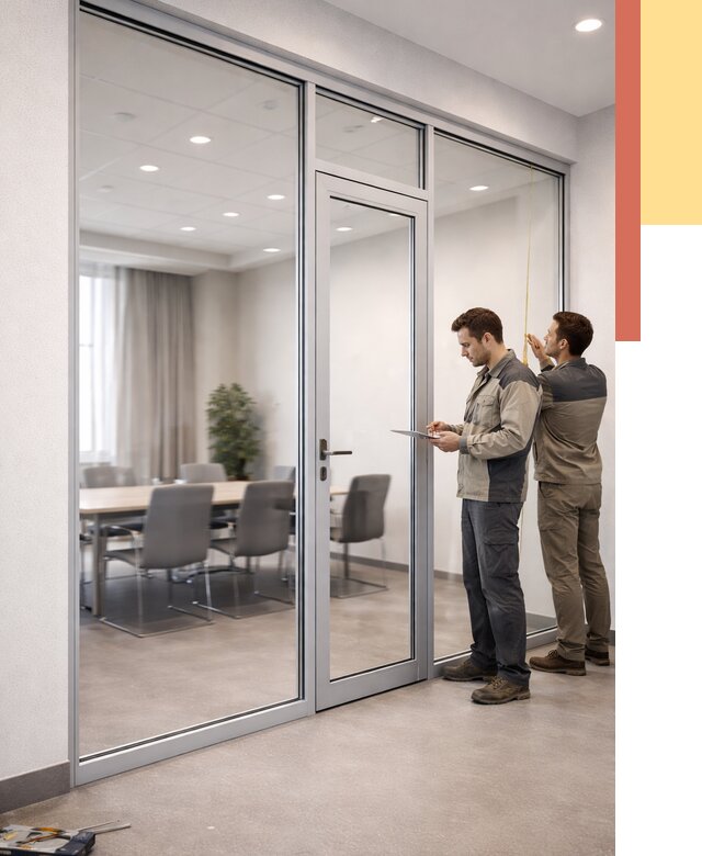 Установка и монтаж алюминиевых перегородок со стеклом в Троицке от 8455 руб. | ОТДЕЛОЧНИК-Трц