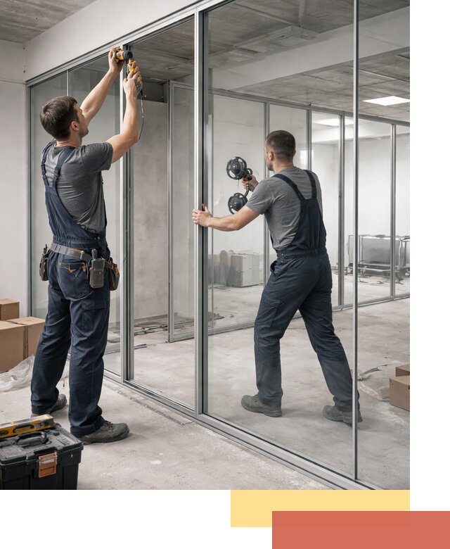 Алюминиевые перегородки со стеклом в Троицке — изготовление и монтаж