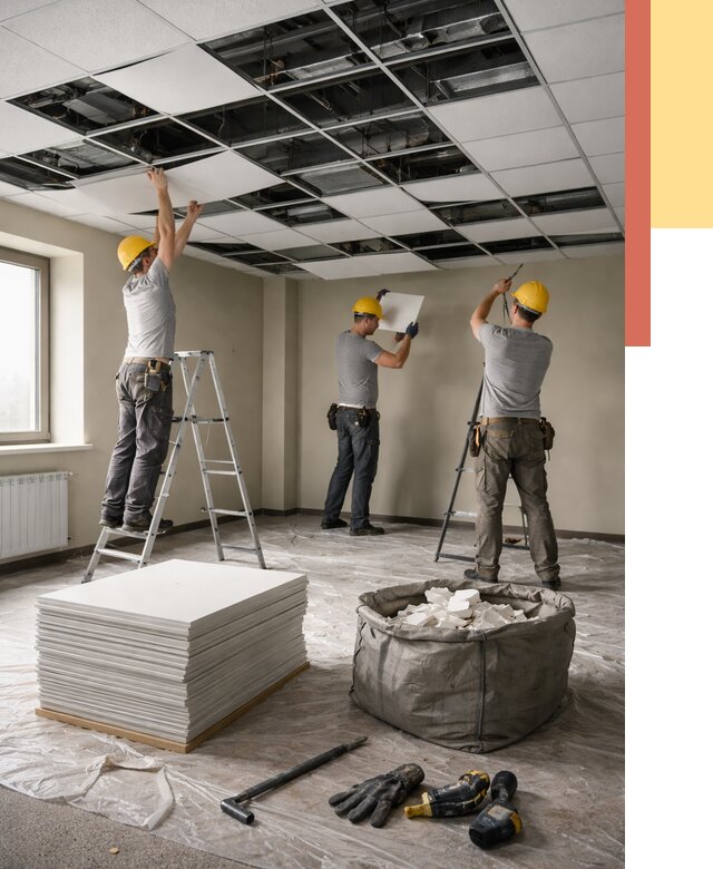 Демонтаж потолка Армстронг в Троицке от 4640 руб. быстро и недорого | ОТДЕЛОЧНИК-Трц