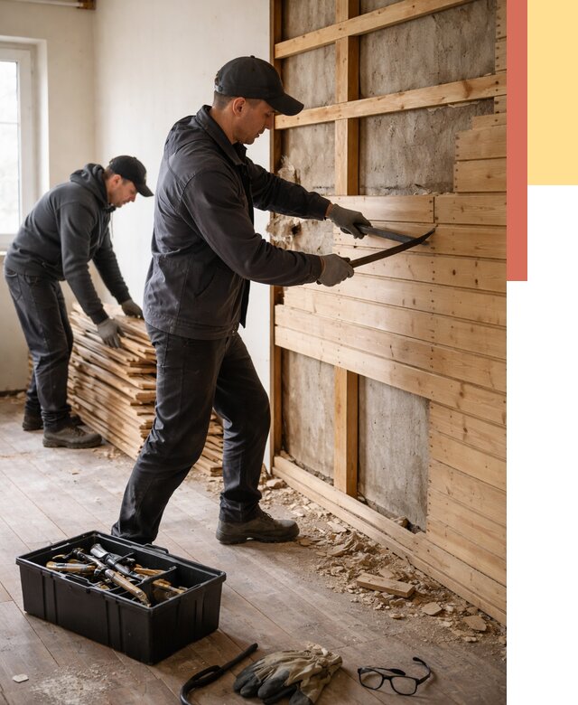 Демонтаж вагонки в Троицке от 3918 руб/м2 — быстро и недорого | ОТДЕЛОЧНИК-Трц