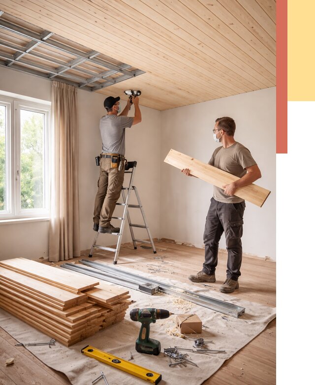 Монтаж потолка из вагонки в Троицке от 6702 руб. | Быстро и недорого — ОТДЕЛОЧНИК-Трц