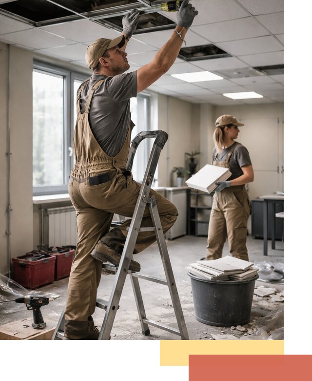 Ремонт потолка Армстронг и замена плит в Троицке