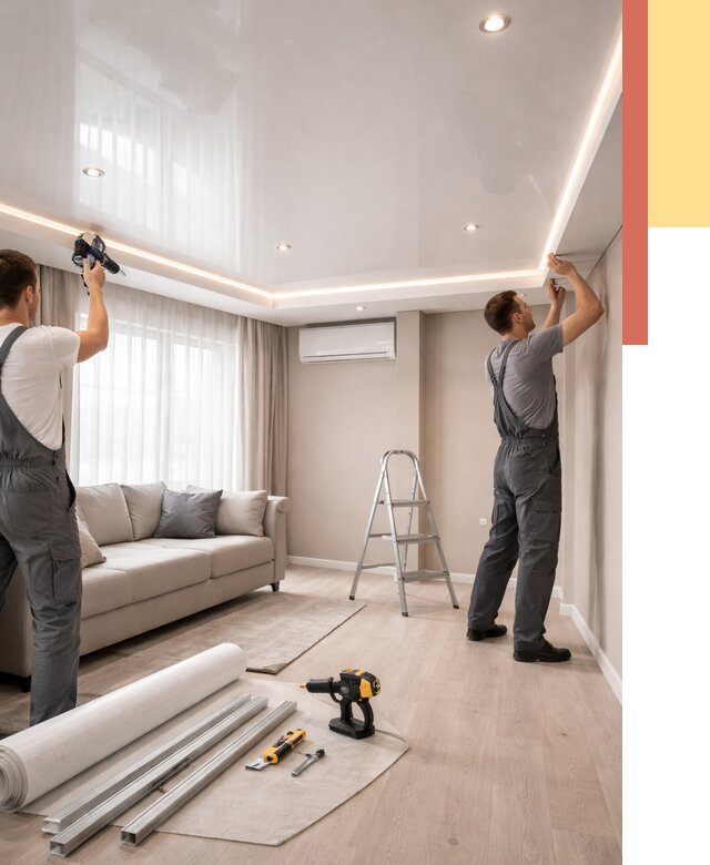 Монтаж глянцевого натяжного потолка в Троицке от 773 руб. под ключ | ОТДЕЛОЧНИК-Трц