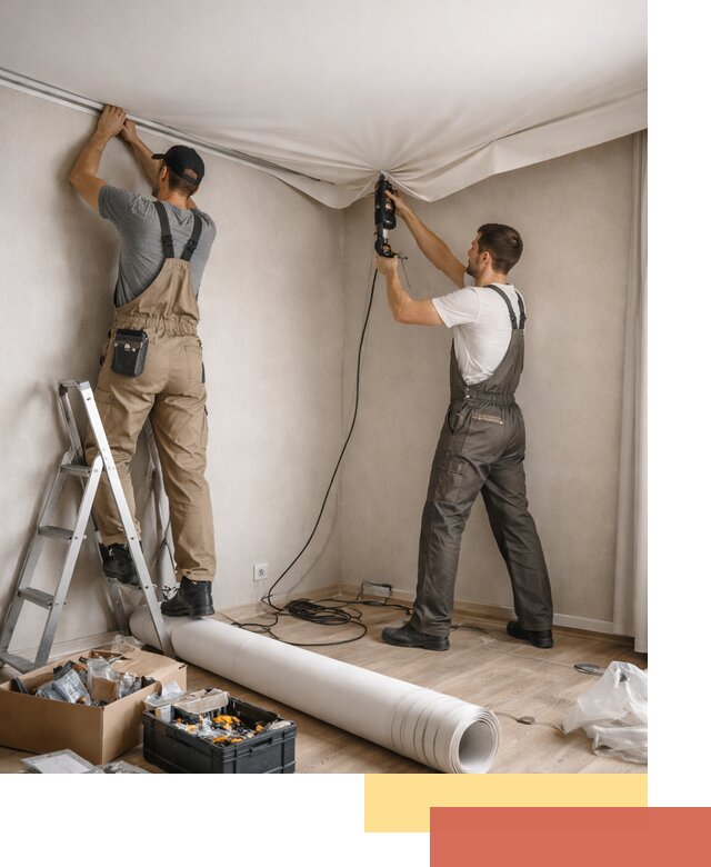 Монтаж цветного натяжного потолка в Троицке за один день