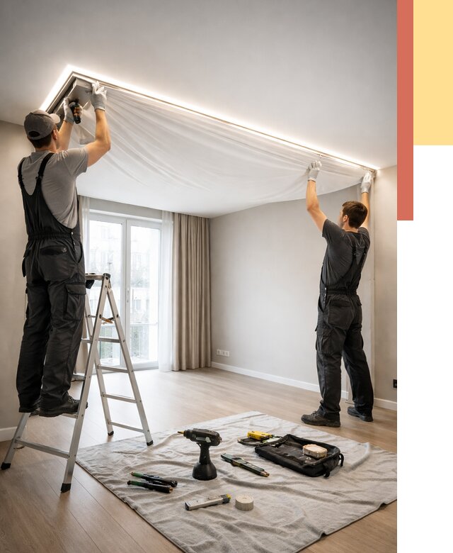 Монтаж парящего натяжного потолка в Троицке от 4640 руб. быстро и недорого | ОТДЕЛОЧНИК-Трц