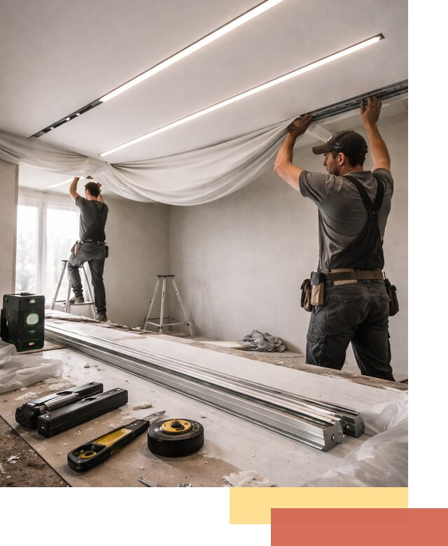 Монтаж натяжных потолков со световыми линиями в Троицке