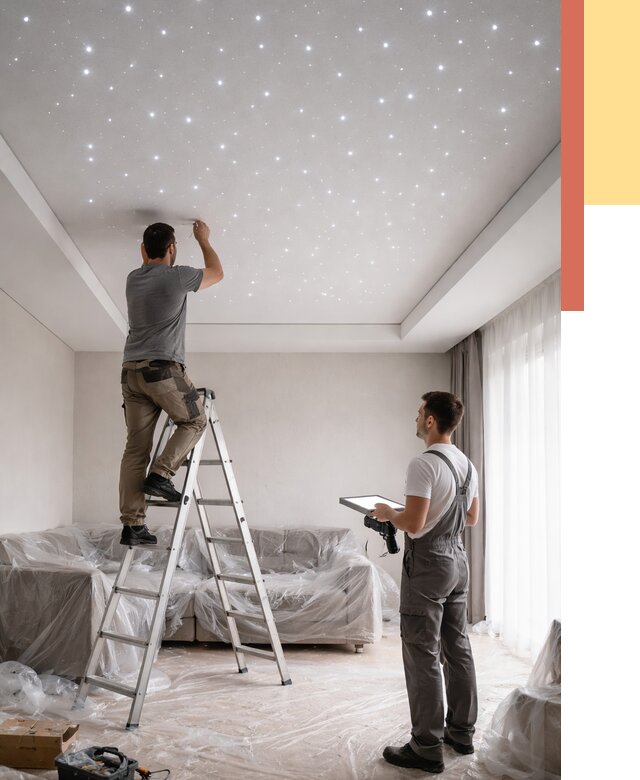 Монтаж натяжного потолка «звездное небо» в Троицке от 6702 руб. | ОТДЕЛОЧНИК-Трц