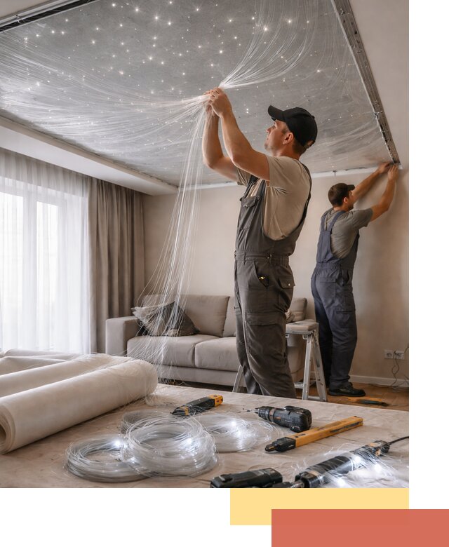 Монтаж натяжного потолка «Звездное небо» в Троицке