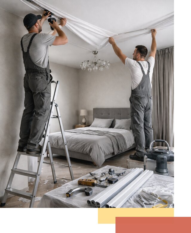 Монтаж натяжного потолка в спальне в Троицке