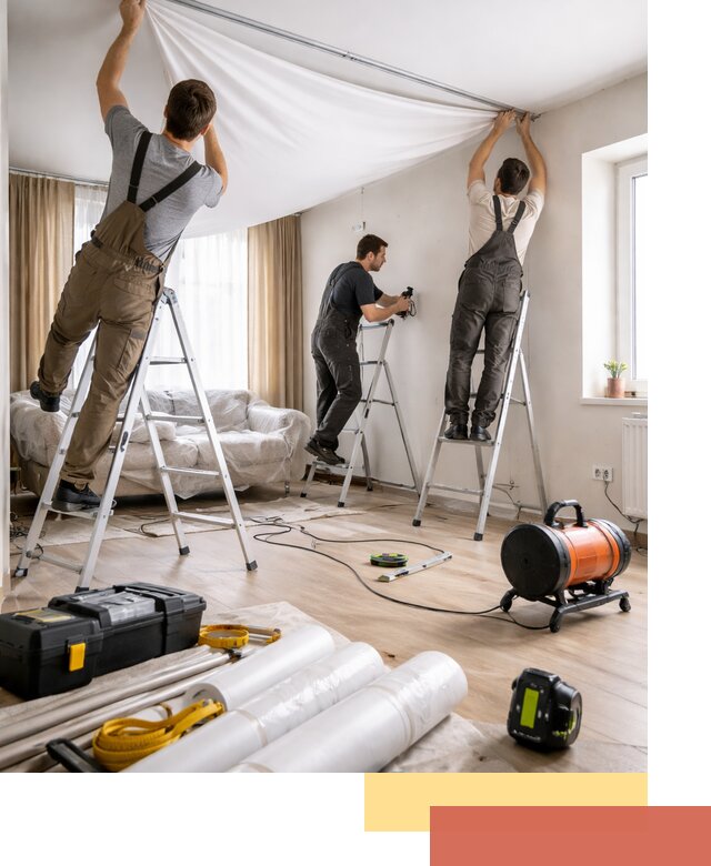 Монтаж натяжного потолка в гостиной в Троицке