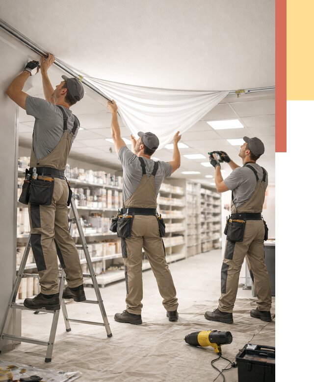 Монтаж натяжного потолка в магазине в Троицке от 4640 руб. быстро и недорого | ОТДЕЛОЧНИК-Трц