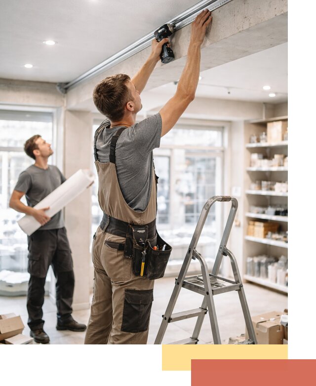 Монтаж натяжных потолков в магазине в Троицке