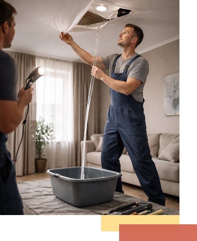 Слив воды с натяжного потолка в Троицке быстро и аккуратно