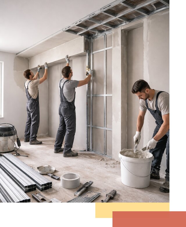 Монтаж потолка из гипсокартона с нишей в Троицке