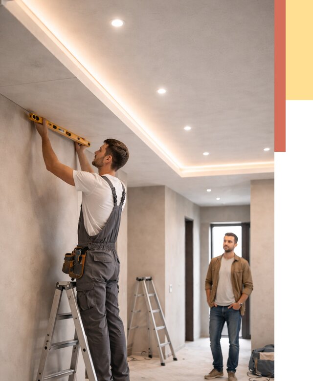 Потолок из гипсокартона с подсветкой в Троицке от 773 руб./м2 под ключ | ОТДЕЛОЧНИК-Трц