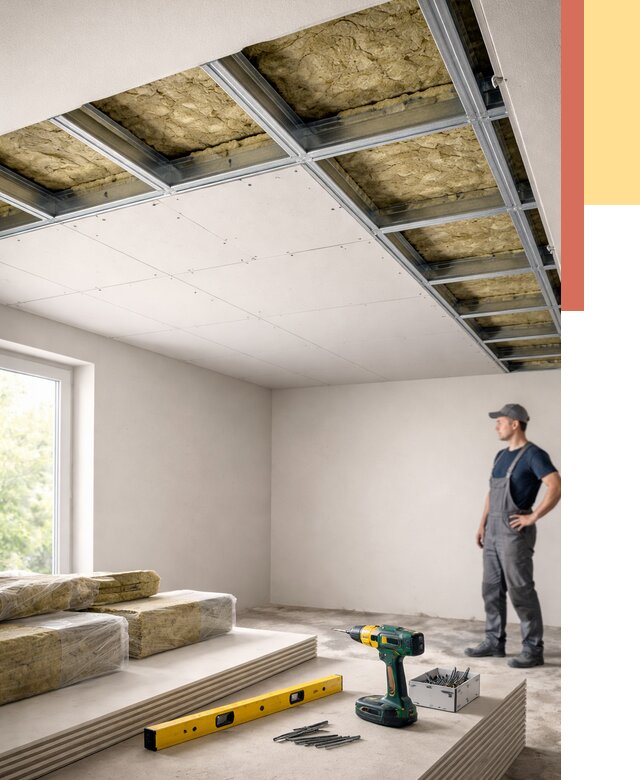 Звукоизоляция потолка ГКЛ в Троицке от 980 руб. — монтаж под ключ | ОТДЕЛОЧНИК-Трц