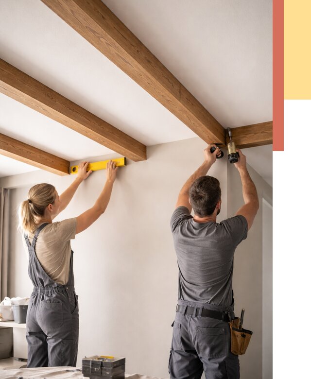 Монтаж декоративных балок на потолок в Троицке от 4331 руб. — ОТДЕЛОЧНИК-Трц